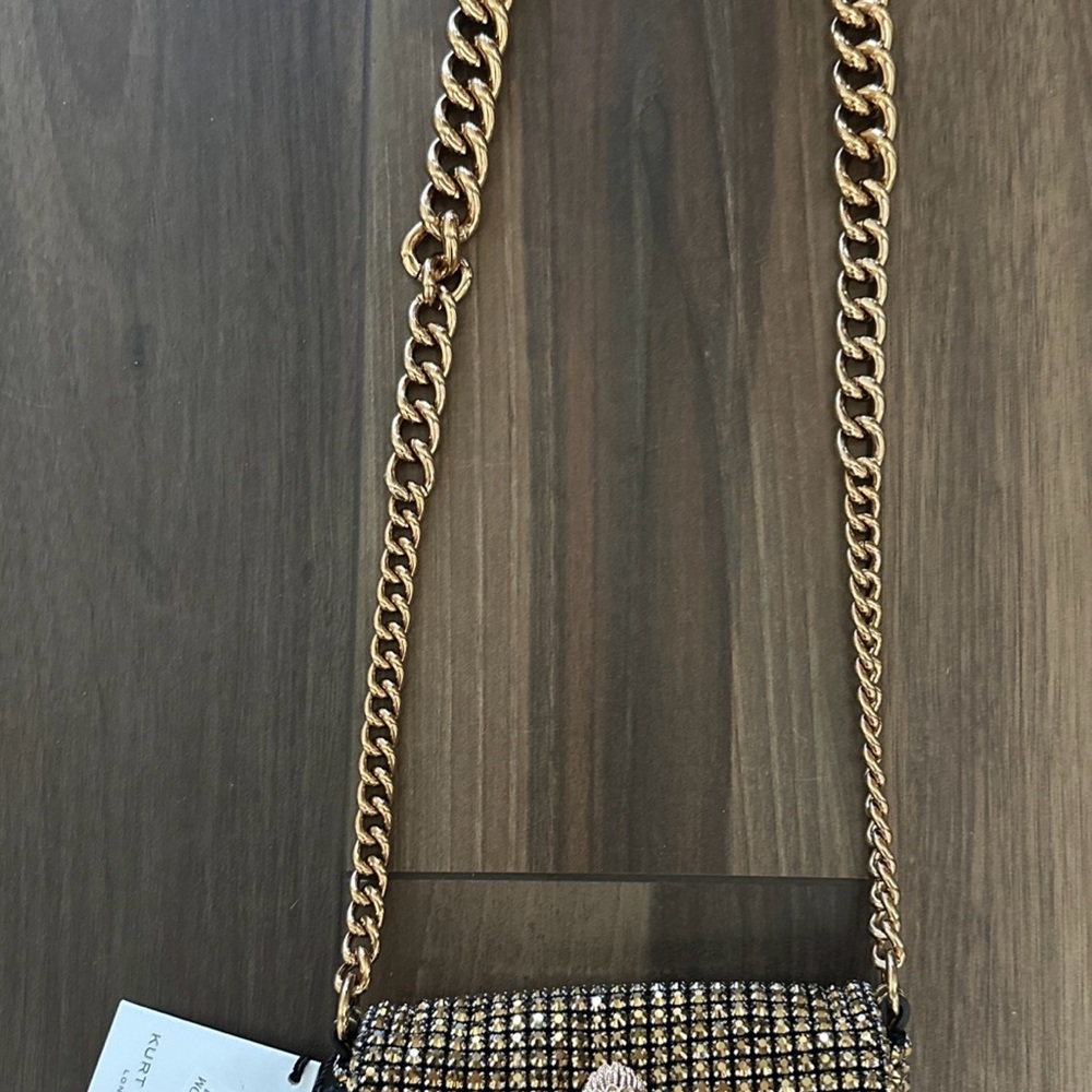 KURT GEIGER LONDON MINI KENSINGTON CRYSTAL EMBELLISHED XBODY PARTY BAG GOLD
